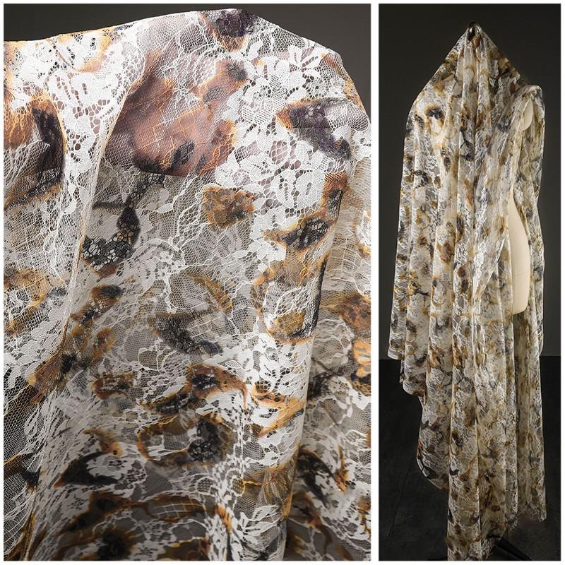 50cm Make Old Lace Printed Fabric French Retro Sewing Cardigan Dress Clothing Curtain DIY Material Handmade Wedding Dress Cloth