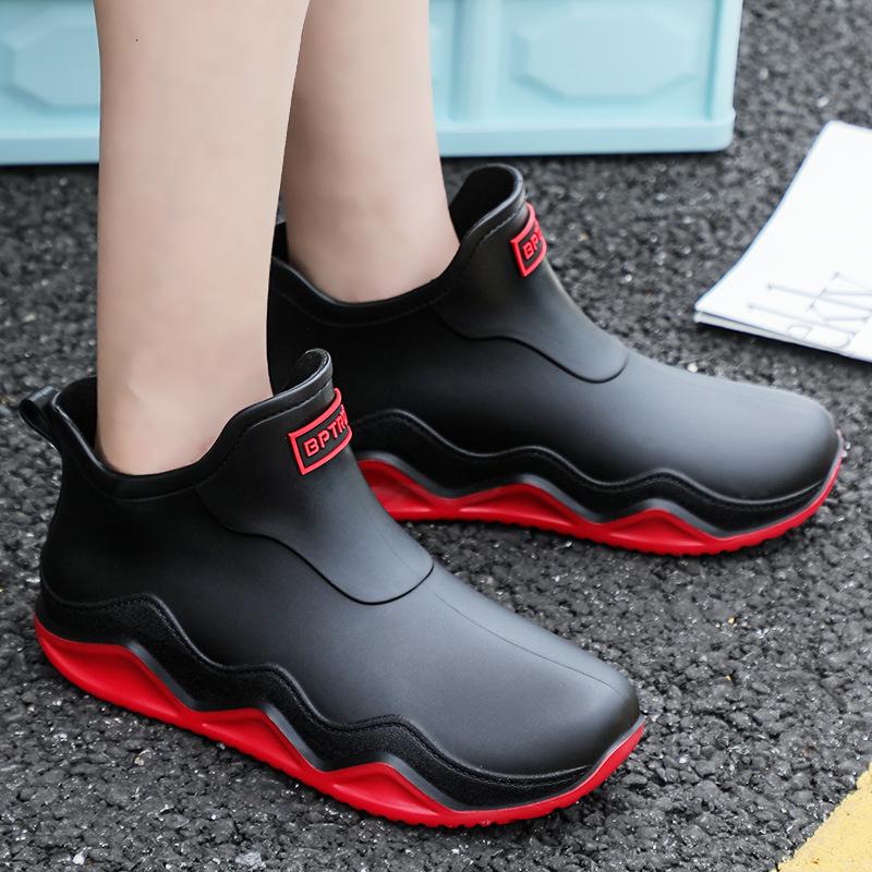 Water shoes short tube couple rain shoes men's low-top outer wear thick-soled shallow mouth non-slip rubber shoes men and women