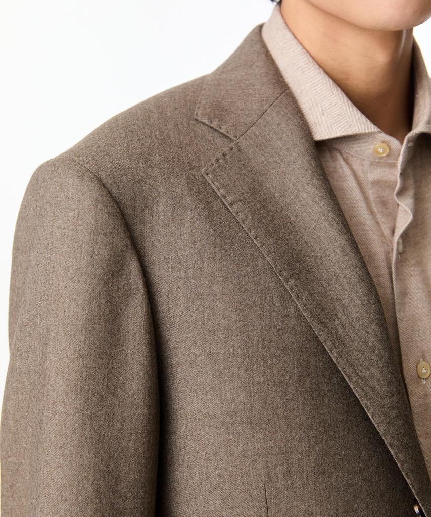 Man On The Boon Notched Lapel Flannel Suit Jacket_Dark Beige 4714351005