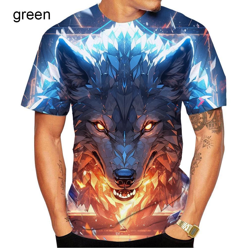 Neue Mode Herren- und Damen Rundhals 3D-Druck Wolf Grafik T-Shirt Streetstyle Unisex Freizeit-Tees Kinderbekleidung Tops