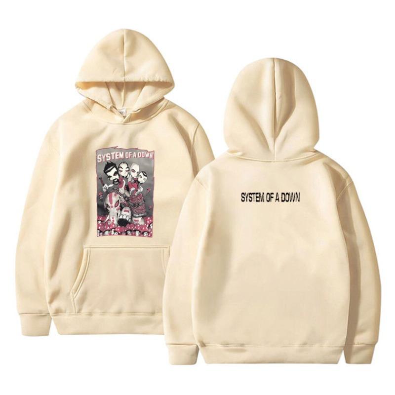 90er Vintage Rockband System of A Down Grafik Hoodie Herren Stoff Street Fashion Hoodie Lässig Street Skaten Laufen Sweatshirt