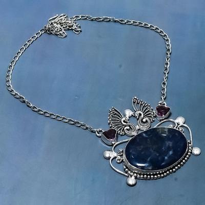 Natural Sodalite, Amethyst Gemstone 925 Sterling Silver Necklace 18" I0i36
