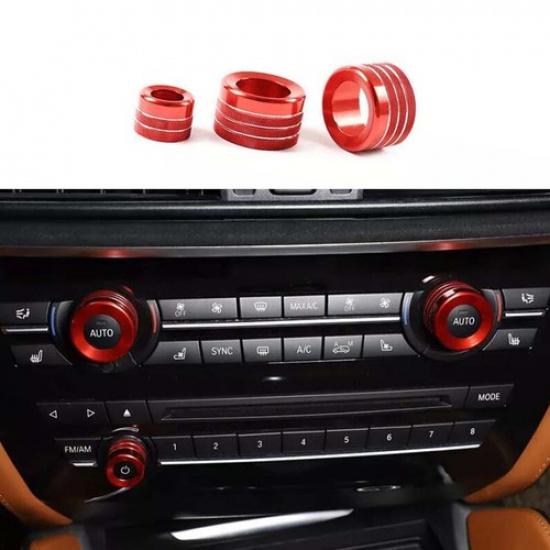Knob Cover Red Aluminum 2011-17 Console Air Conditioner Button For BMW 5 Series