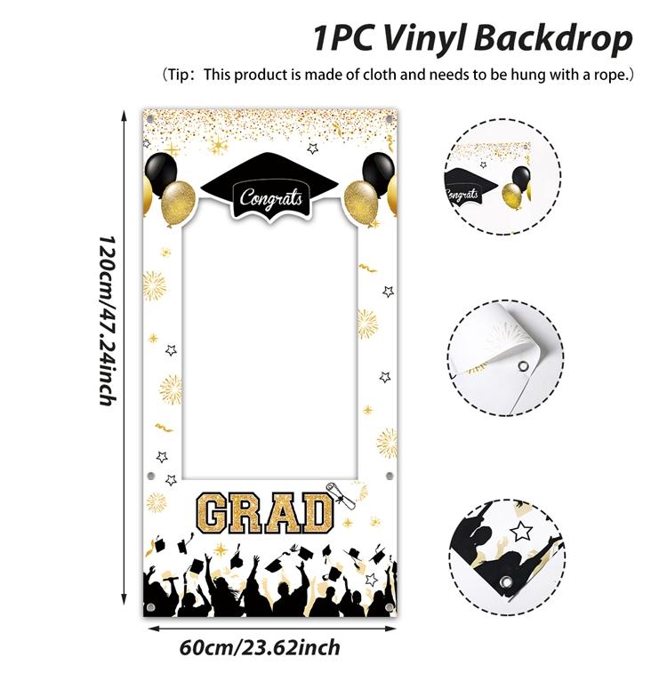 Black Gold Graduation Cloth Photo Booth Props Frame Class of 2026 Happy Graduation Season Party Decorations Grad Favors Supplies