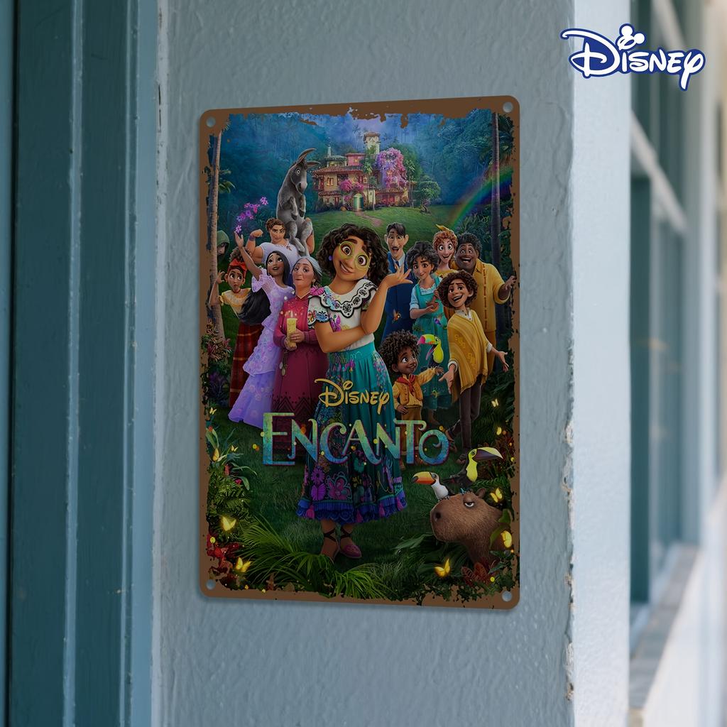 1 Stück Disney Encanto Metallblechschild - Magische Casa Madrigal Szene mit Mal, Vintage Kolumbianisches Haus Kunst - Langlebige Eisenwanddekoration
