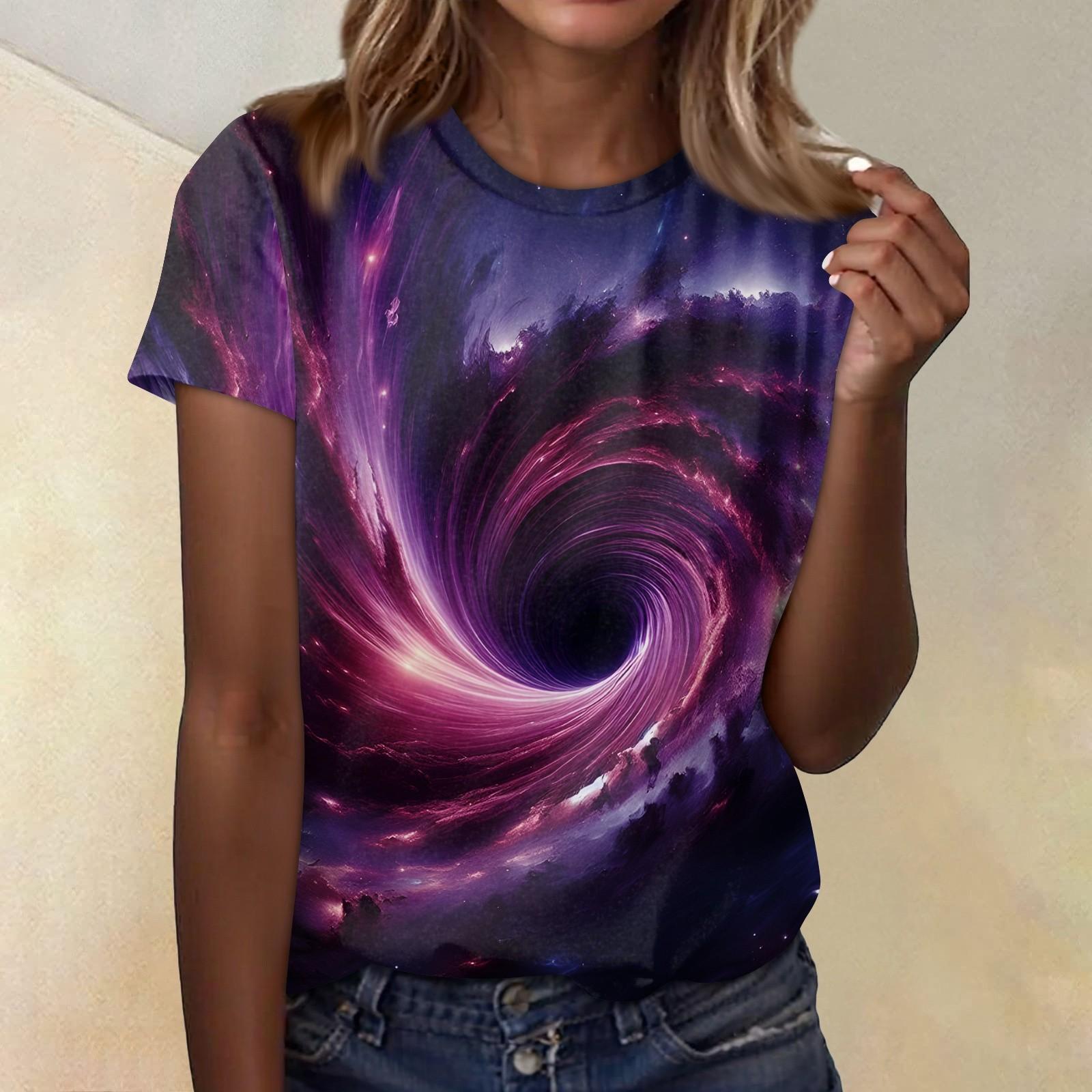 

Женская повседневная свободная футболка с принтом, круглый вырез, пуловер, короткий рукав, топ XL винный