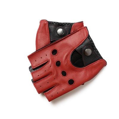 100% Genuine Leather Half-Finger Gloves for Men, Made from Genuine Sheepskin, Red/Brown/Blue, for Driving and Riding,