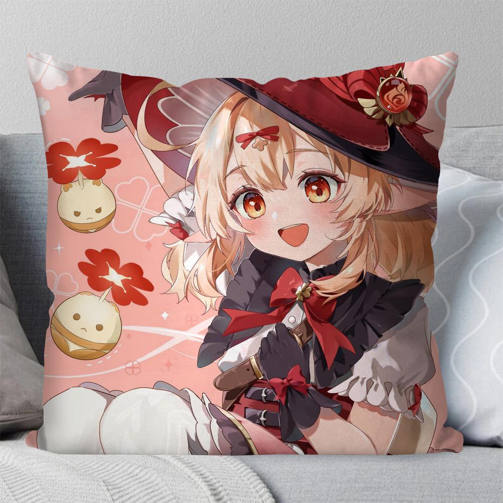 Klee Anime Spiel Genshin Impact Kissenbezug Quadratisches Kissen Schlafzimmer Sofa Freizeit Komfort Kissen Wohnzimmer Heimdekoration 40X40