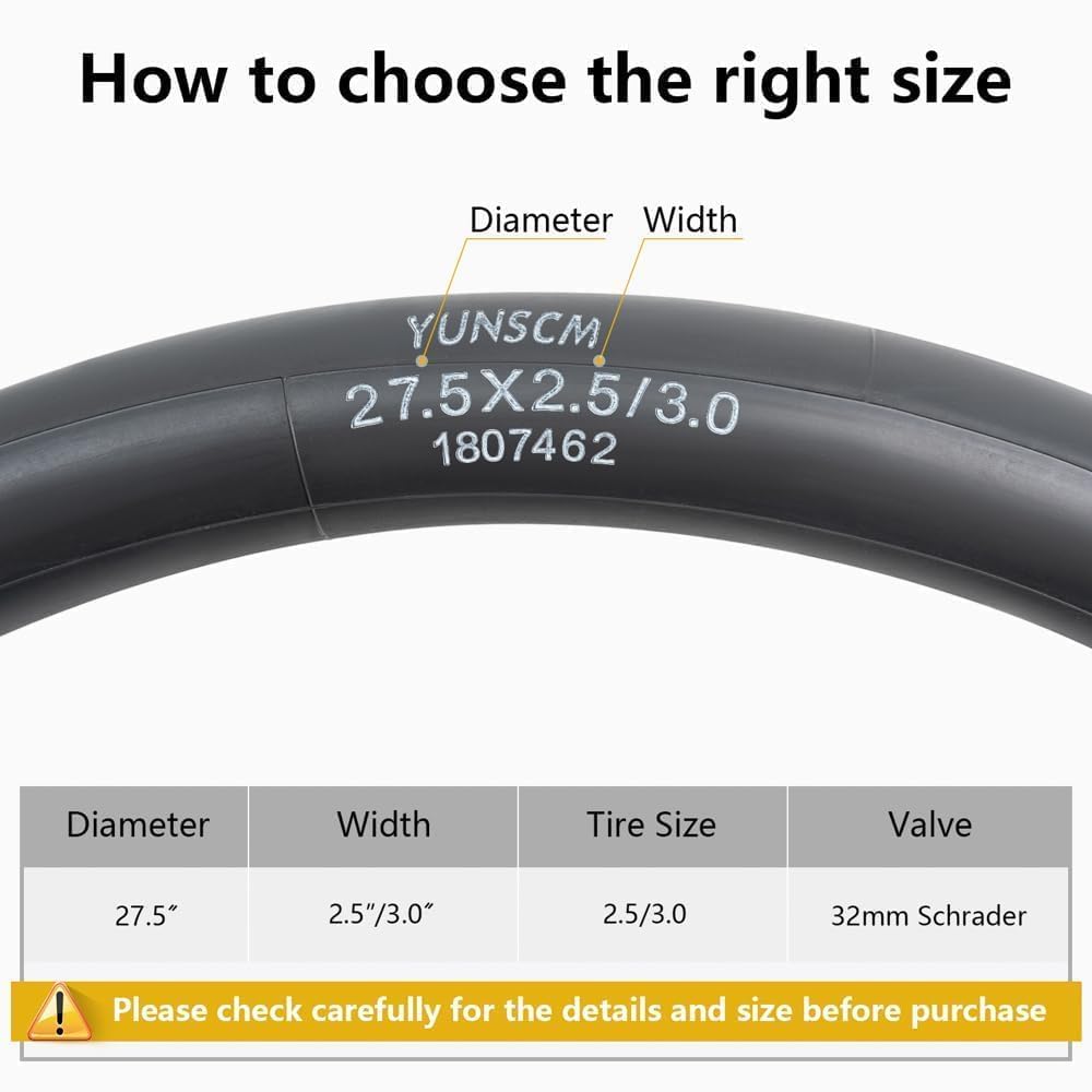 YunSCM 2-Pack 27.5/3.0 Tubes, Thick Wall, 32mm Schrader Valve, 27.5x2.5/3.0 Bicycle Tubes, Suitable for 27.5x2.5/27.5x3.0 Mountain Bikes and Fat Bikes