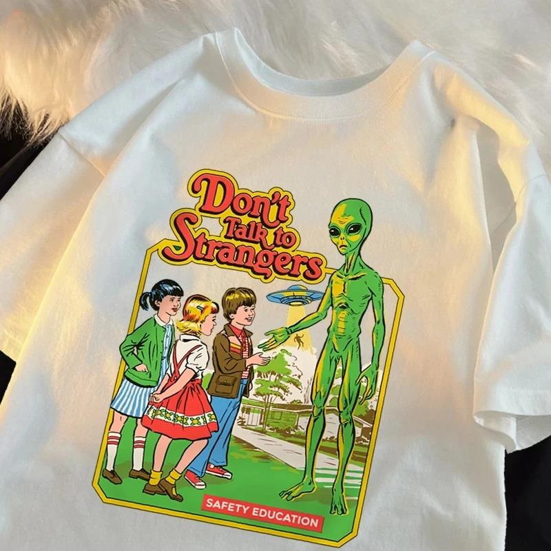 Dont Talk To Strangers Printed Unisexs Tshirt Street Breathable Fashion Tshirt Summer Casual Short Sleeved Unisexs Clothing
