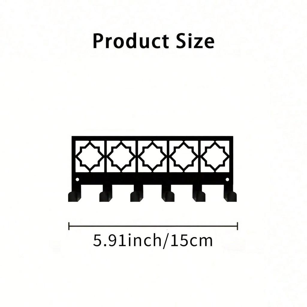 Bohemian Style Metal Key Hooks Wall Mounted Organizer Black Geometric Design Home Office Storage Durable