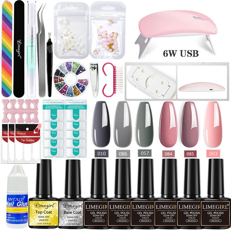 Professional Nail Lamp Kit 12 Colors Glitter Gel Polish Portable Nail Drill File Set