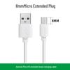 8mm Extended Head Android Micro USB Charging Cable V8 for Feature Phones