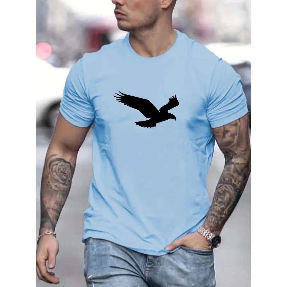 Men's Summer Loose Size 100% Cotton Eagle Pattern Printed Round Neck Short Sleeve Breathable Casual Fashion T-Shirt T-shirt Top