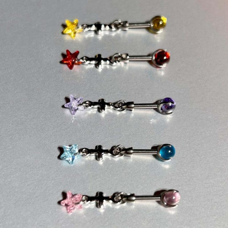 Cute Pink Red Zircon Star 316L Stainless Steel Annular Ear Bone Nail Fashion Delicate Cross Earring for Women Y2K Punk Jewelry