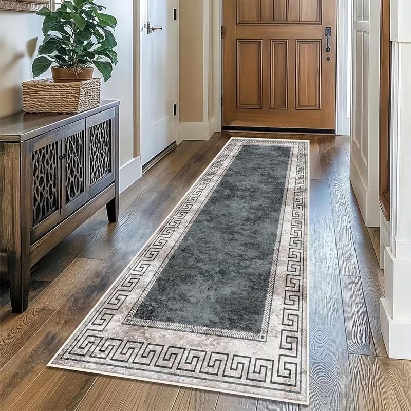 Luxury Gold Line Geometric Runner Rug White Marble Texture Abstract Polygon Non-Slip Mat Modern Minimalist Home Decor Carpet