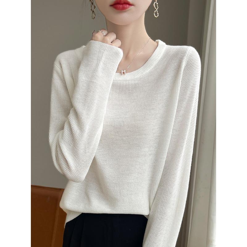 

Весенне-осенний новый женский вязаный свитер с длинным рукавом и круглым вырезом, тонкая имитация, модный пуловер, для носки внутри и снаружи, нижняя рубашка XXL белый
