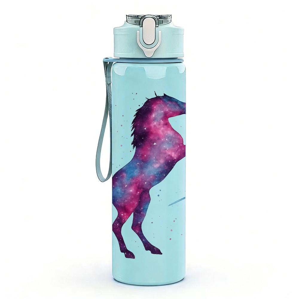 1PC Purple Unicorn Horse Fantasy Print 750ml Color Plastic Sports Water Bottle Leakproof Flip Straw Lid Suitable for Sports Office Home Use