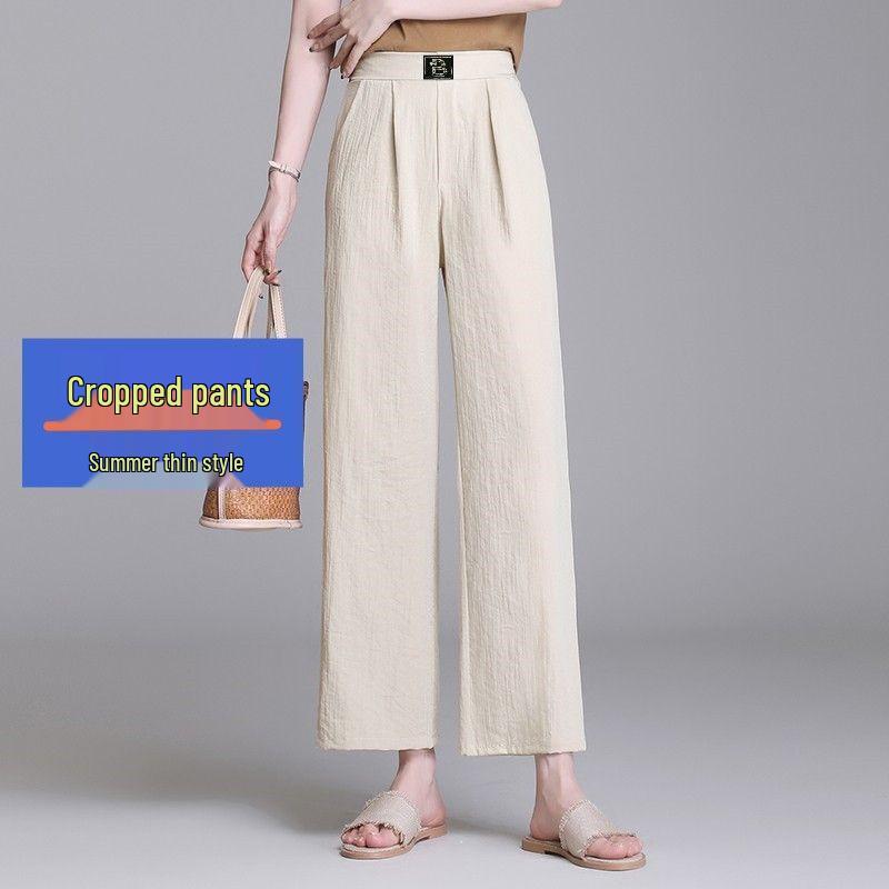 

Cotton Linen Wide-Leg High Waist Cropped Pants - Summer 2026 Collection, Women s Casual Loose Fit M 40-50 kg