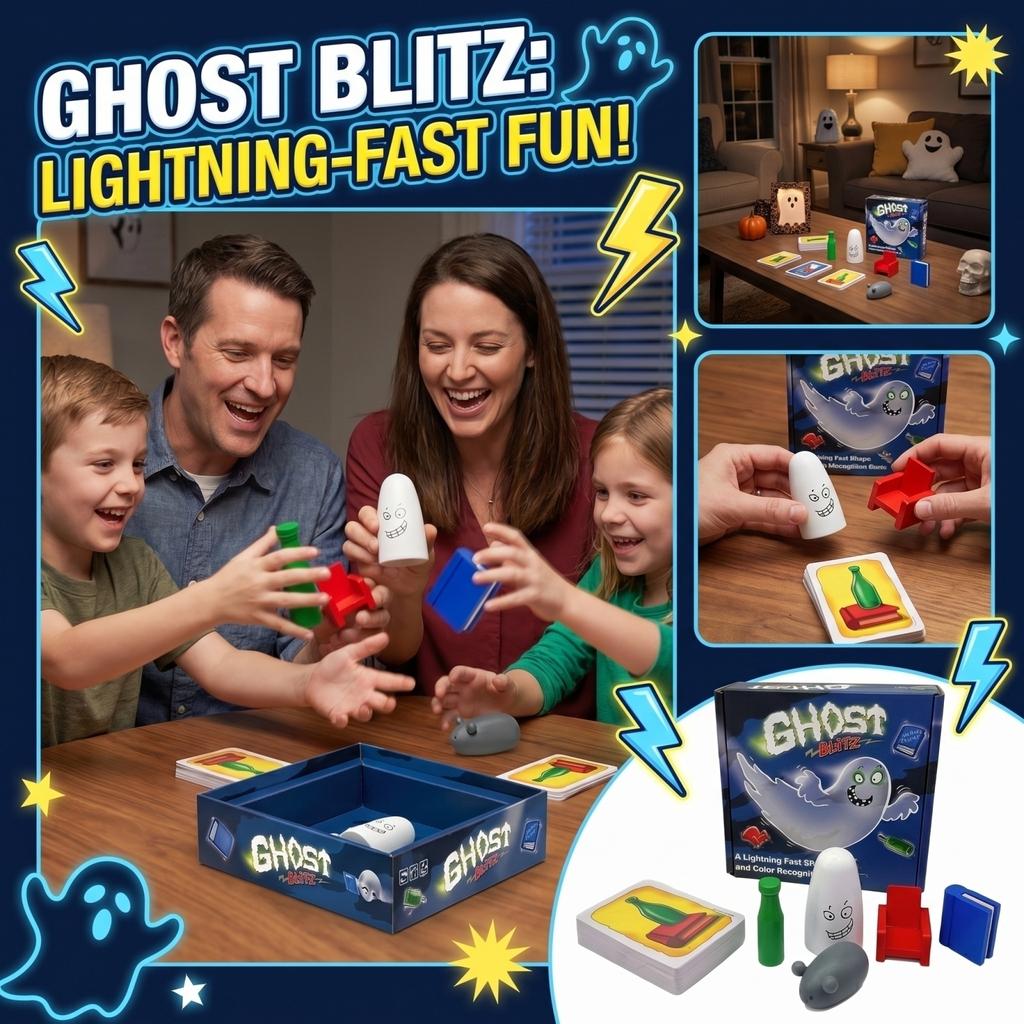 Ghost Blitz Board Game with Wooden Playing Pieces and Illustrated Cards for Fast Reaction and Recognition Play