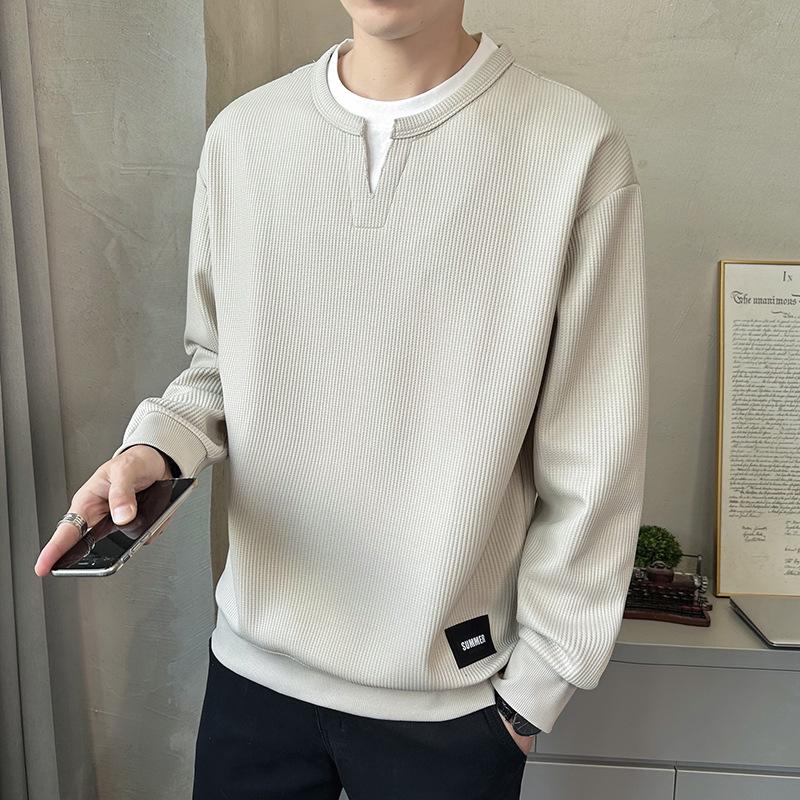 Men's Two-Piece Look Heavyweight Long Sleeve Hoodie 2025 Spring/Autumn Round Neck Base Shirt