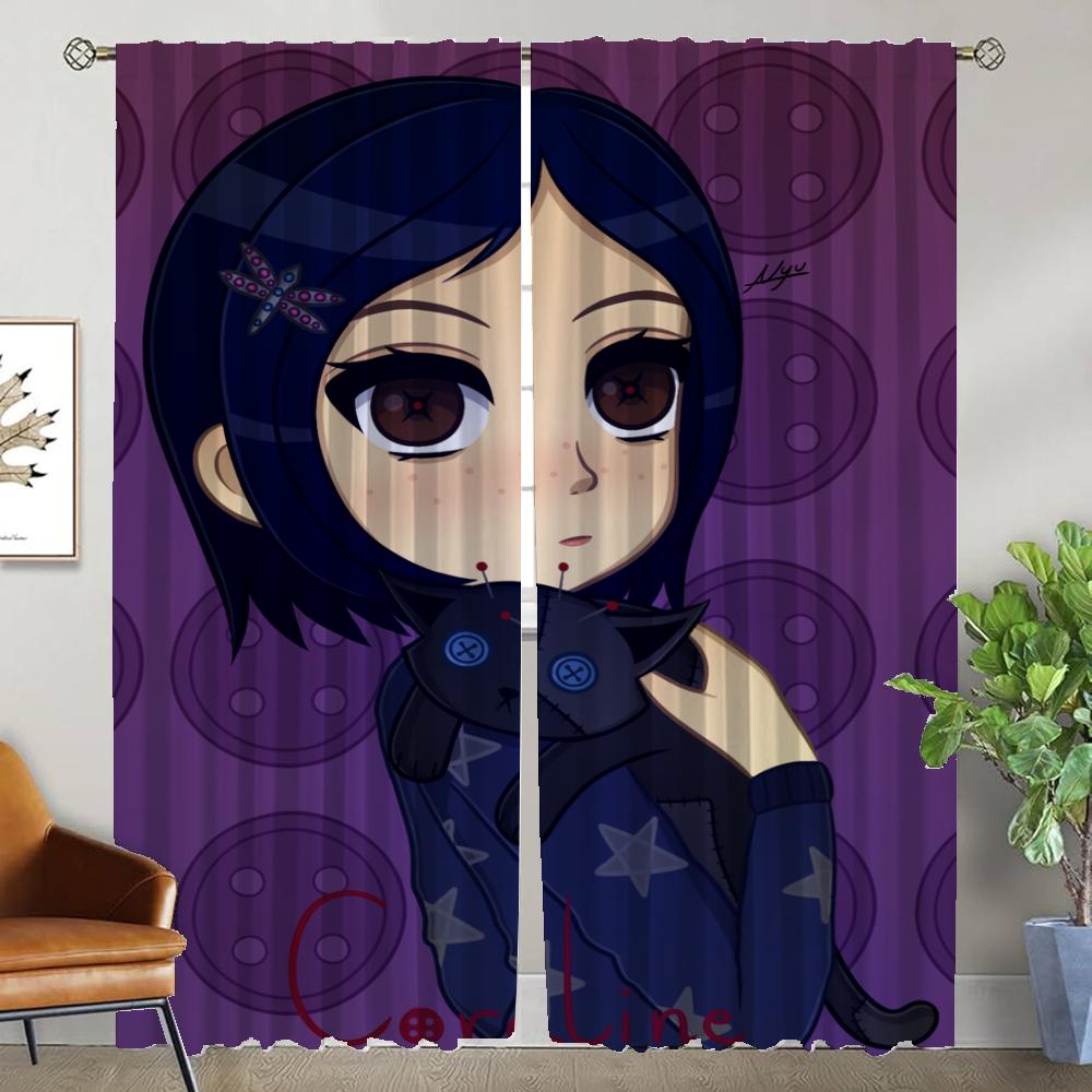 Modern Living Room Curtains for Camera Coraline Home Interior Curtains 2 Pieces Tulle for Bedroom Shades Partition Curtain Child