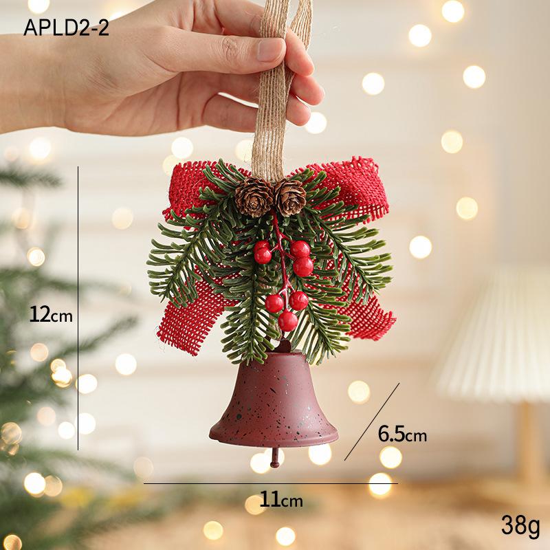 Wrought iron metal bell bow red fruit pine branch pine cone pendant door hanging Christmas decorations Christmas tree pendant