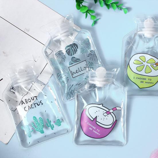 Clear PVC Hot Water Bag Cartoon Pattern Leak-proof Hot Cold Compress Pain Relief Winter Hand Feet Warmer Pouch Bottle Warm Gift