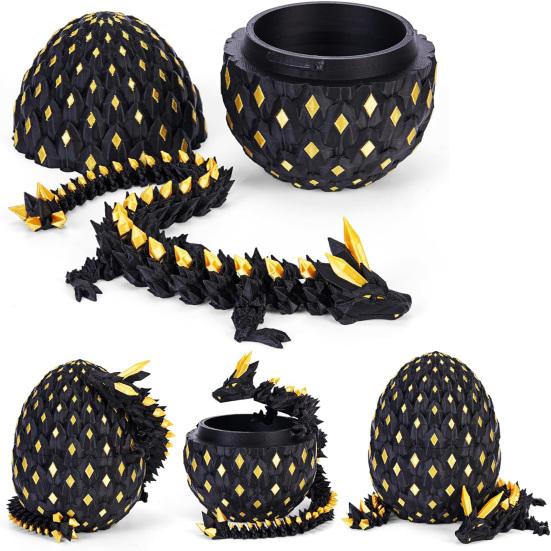 3D Printed Dragon Egg Figurine Movable Joints Luminous Loong Figure Fidget Toy Dragon Egg with Articulated Dragon Inside Decoration Ornament