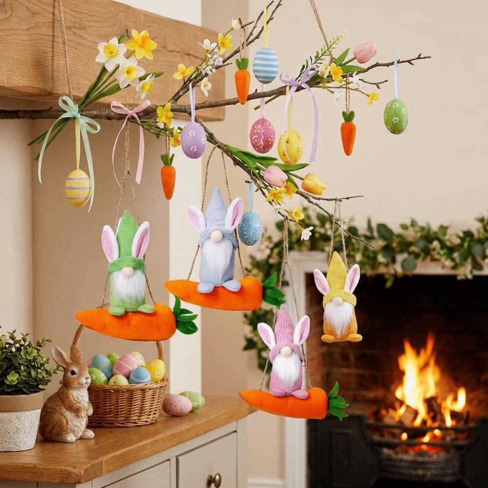 Colorful Rabbit Gnome Ornament Handmade Craft Faceless Plush Doll Easter Bunny Pendant  Party Props