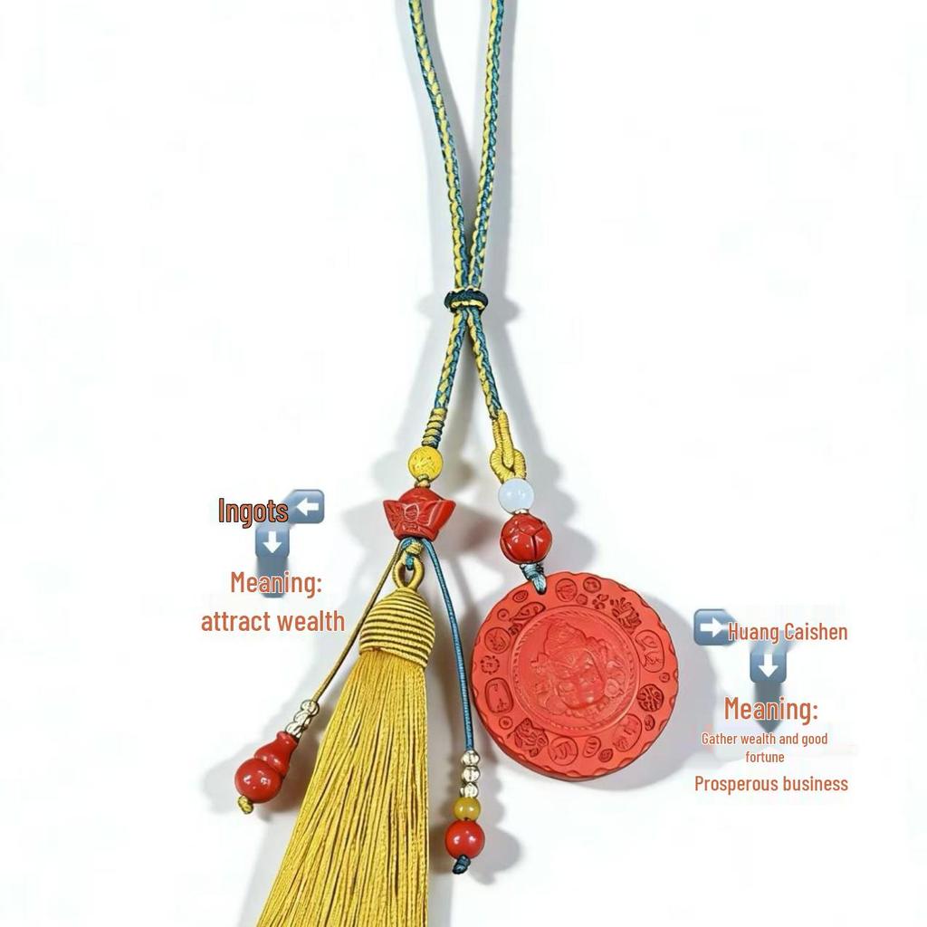 Premium Vermilion Red & Sand Yellow Wealth God Pendant: Handmade, Original Design for Men and Women