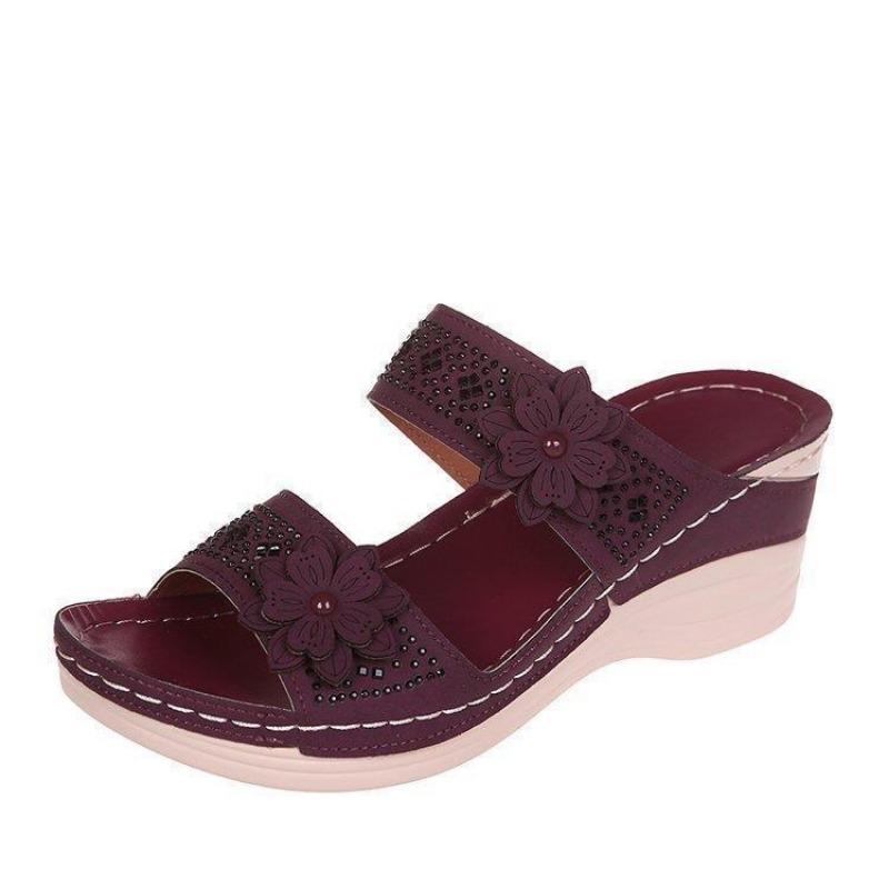 New flower sandals women's shoes car line leisure vacation beach slope heel comfortable large size foreign trade