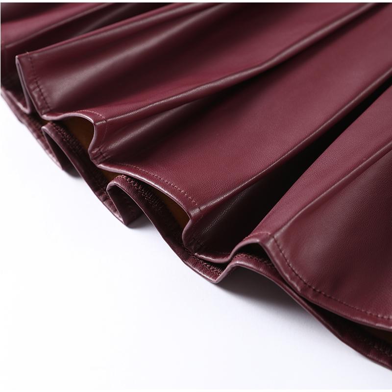 Women's Pleated Leather Skirt Slim Sexy and Fashionable A-line Leather Skirts Trendy New Style