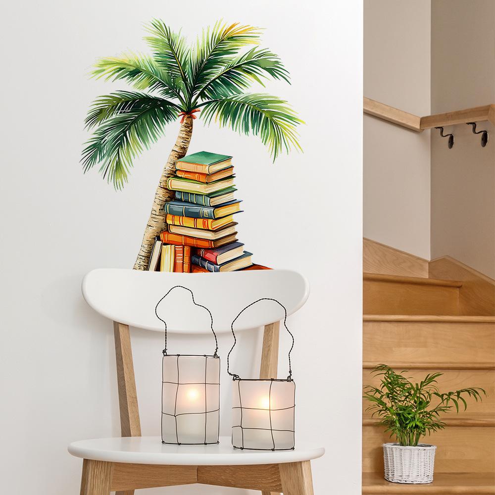 Painted Coconut Tree Books Bedroom Study Home Background Beautification Decorative Wall Stickers