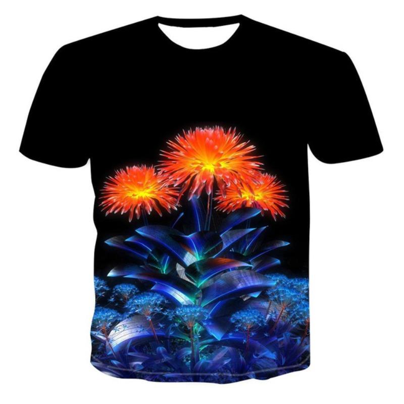 Fashionable Dazzling Starry Sky Pattern 3D Digital Printed Short Sleeved T-shirt for Men Women Shirt