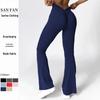 Europäische & Amerikanische Grenzüberschreitende V-Taillen-Falten-Yogahose, High-Waist Po-Hebender ausgestellter Stil