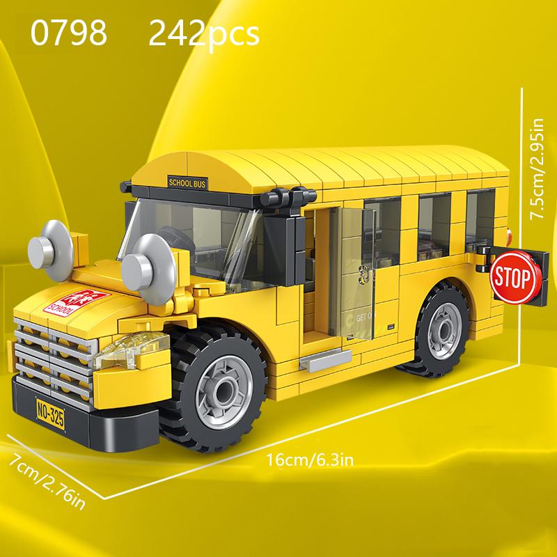 

Модель городского транспортного средства из мелких строительных блоков, школьный автобус, пожарная машина, скорая помощь, служебный автомобиль, праздничный подарок для друзей