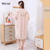 Women's Thickened Winter Hooded Bathrobe - Absorbent Coral Fleece Bath Towel with Long Sleeves and Bath Skirt