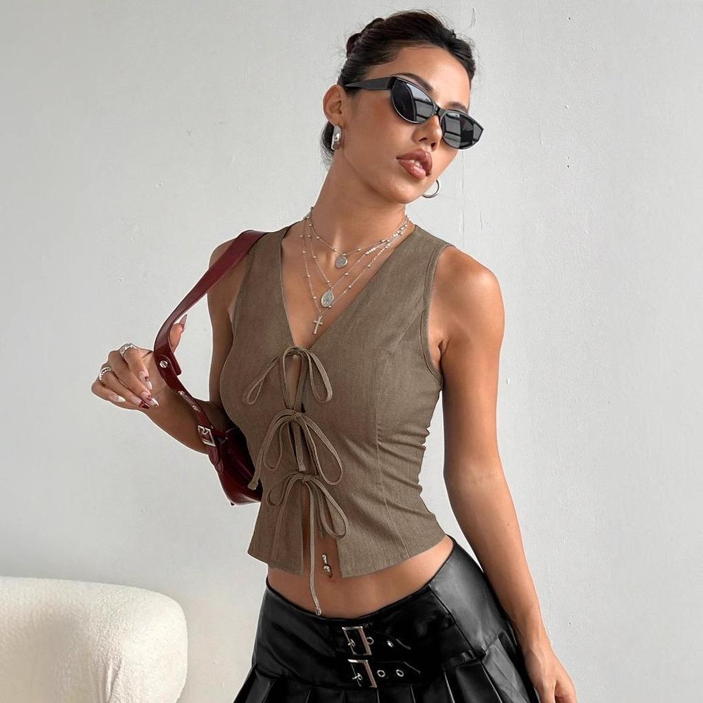 Women's Summer Lace-Up Slim Fit Fashion Top - European & American Style