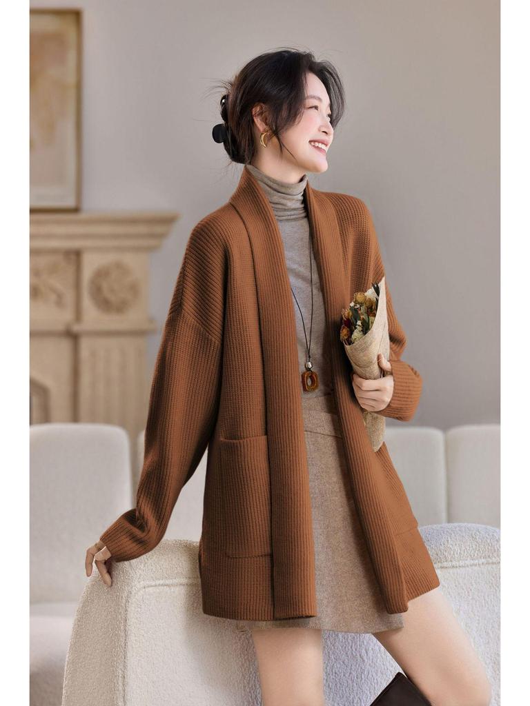 2025 Autumn/Winter Pineapple Stitch Thick Cardigan Coat - Women's Wool Knitwear Sweater