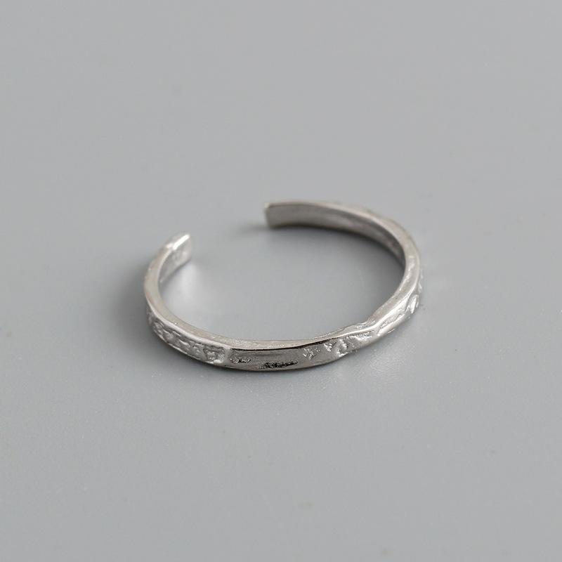 

WANTME 925 Silver Unique Irregular Minimalist Open Ring Women Men European Hammered Hip Hop Couples Jewelry Accessories