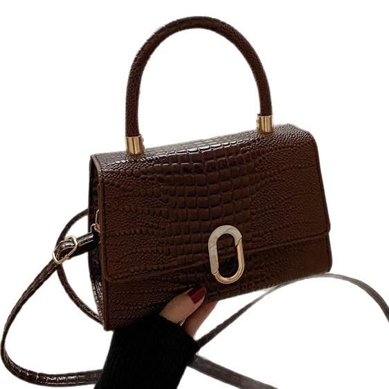 Women’s Crocodile Pattern Crossbody Shoulder Bag Fashion Textured Handbag Stylish Small Square Bag