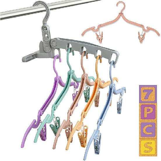 12 Pcs Foldable Travel Hangers with Clips, Collapsible Folding Hangers Drying Rack, Portable Clothes Hangers for Traveling, Cruise Ship Essentials