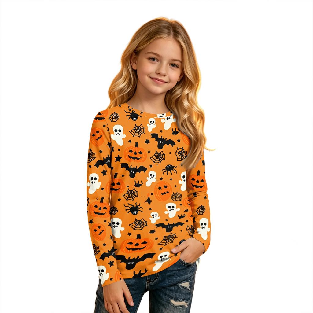 Children's Halloween Print Long Sleeve Neck T-Shirt for Boys Girls
