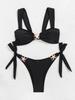 Solides Breites Träger-Bikini-Zweiteiler-Set Sexy Damen-Badebekleidung