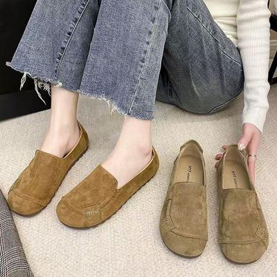 Boken Shoes Women's Matte Casual Soft-soled Women's One-pedal Mother Work Shoes Flat Beanie Shoes