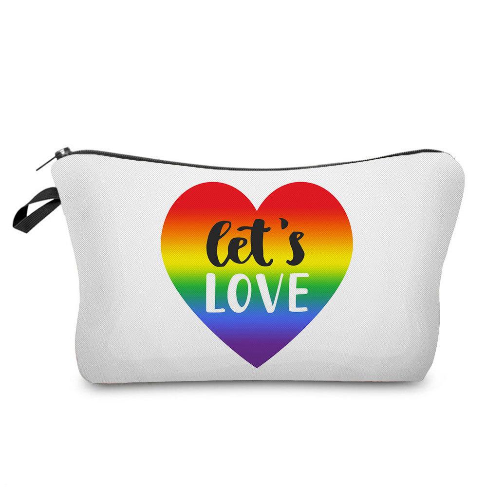Women Rainbow heart Print Cosmetic Bag Toiletries Organize Travel Storage Case 6374 CLE