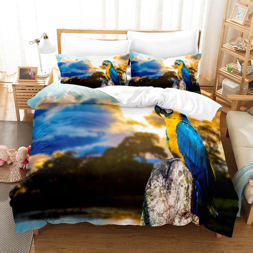 3D Digital Printing Abrasive Bedding Four-Piece Set Three-Piece Set Parrot Bed Sheet Quilt Cover Pillow
