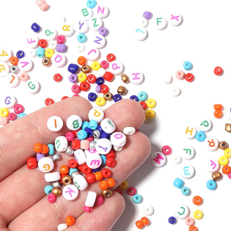 24 Grids 4mm Glass Seed Beads Set Colorful Rice Beads Letter Beads For Jewelry Making DIY Bracelet Necklace Earrings Accessories