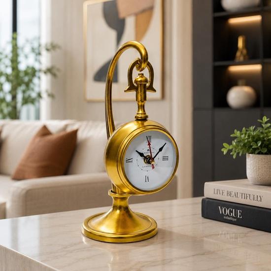 Brass Hanging Desk Clock, Antique Style Steampunk Decor, Retro Office Timepiece